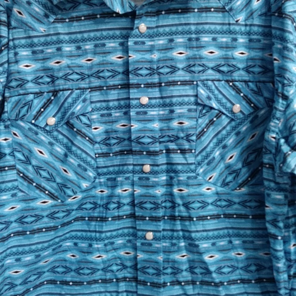Panhandle Slim Men's Blue & Black Aztec Pearl Snap Button Long Sleeve Shirt - Picture 3 of 6